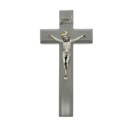 Medium Catholic Camtry Gray Wood Wall Crucifix, 9", for Home, Office, Over Door