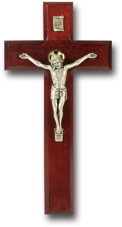 Medium Catholic Dark Cherry Wood Wall Crucifix, 9", for Home, Office, Over Door