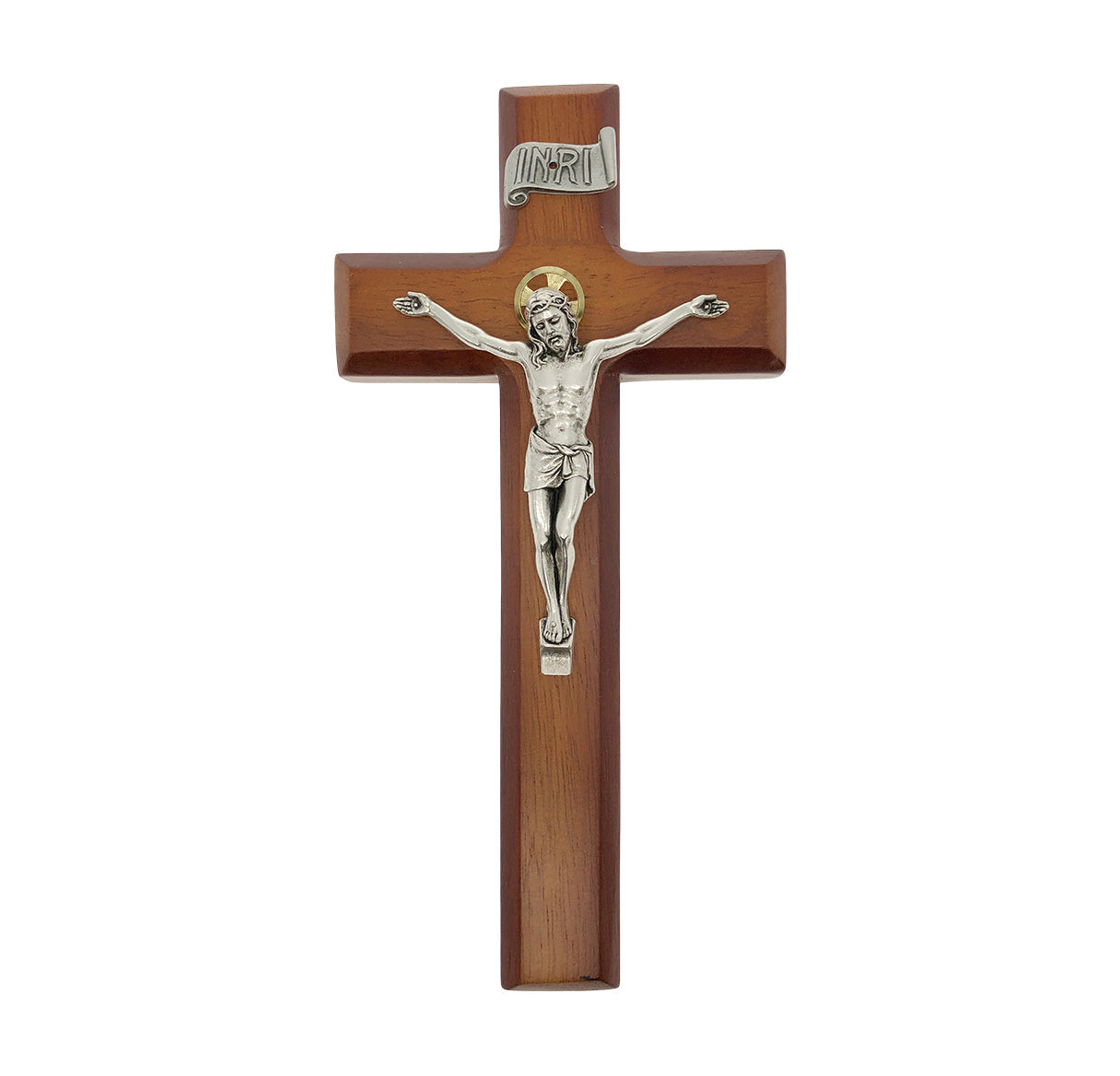 Medium Catholic Tutone Wood Wall Crucifix, 9", for Home, Office, Over Door