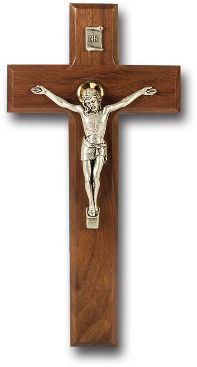 Medium Catholic Genuine Walnut Wall Crucifix, 9", for Home, Office, Over Door