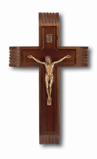 Large Catholic Genuine Walnut Wood Sick Call Crucifix, 10"