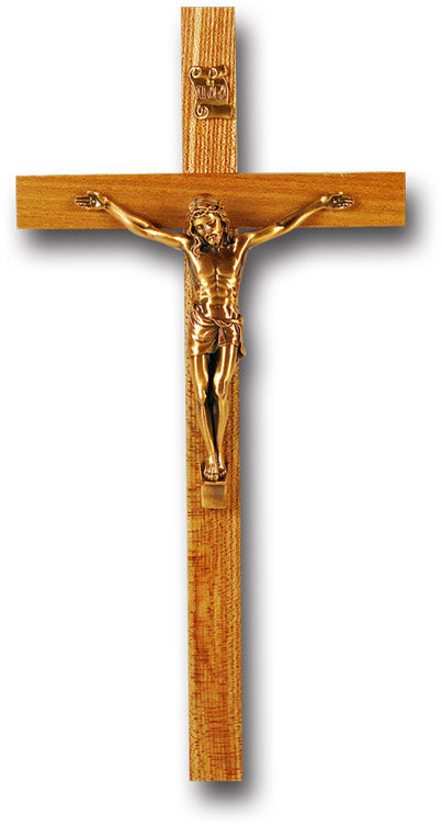 Medium Catholic Oak Wall Crucifix, 9", for Home, Office, Over Door