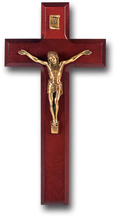 Medium Catholic Dark Cherry Wood Wall Crucifix, 9", for Home, Office, Over Door