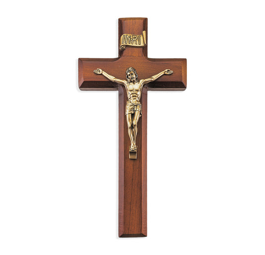 Medium Catholic Tutone Wood Wall Crucifix, 9", for Home, Office, Over Door