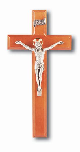 Large Catholic Natural Cherry Wood Wall Crucifix, 11", for Home, Office, Over Door