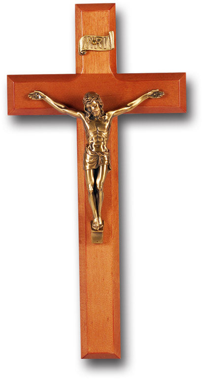 Large Catholic Natural Cherry Wood Wall Crucifix, 11", for Home, Office, Over Door