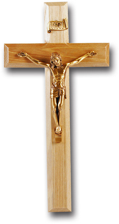 Large Catholic Oak Wood Wall Crucifix, 11", for Home, Office, Over Door