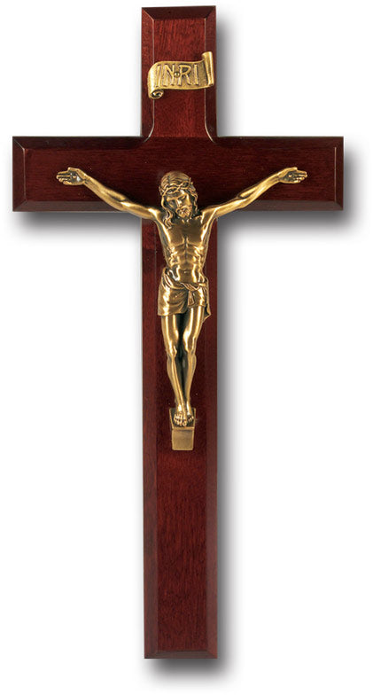 Large Catholic Dark Cherry Wood Wall Crucifix, 11", for Home, Office, Over Door