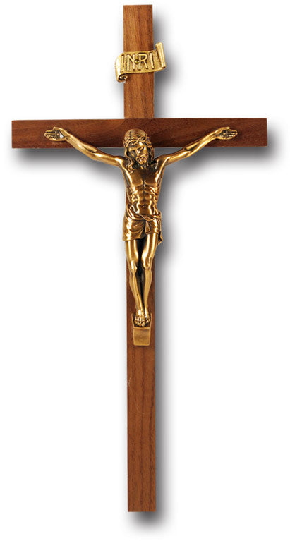 Large Catholic Genuine Walnut Wood Wall Crucifix, 11", for Home, Office, Over Door