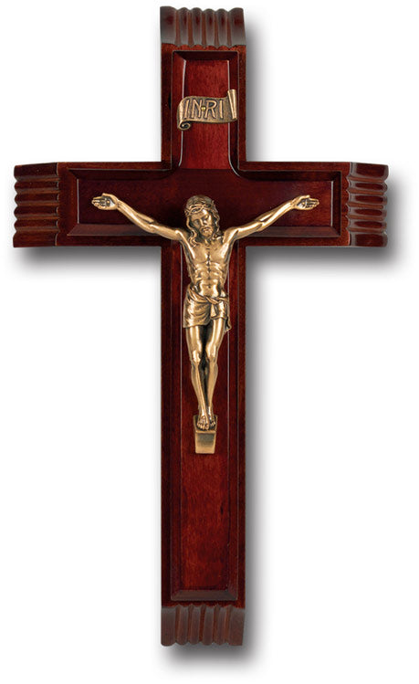 Large Catholic Dark Cherry Wood Sick Call Crucifix, 12"