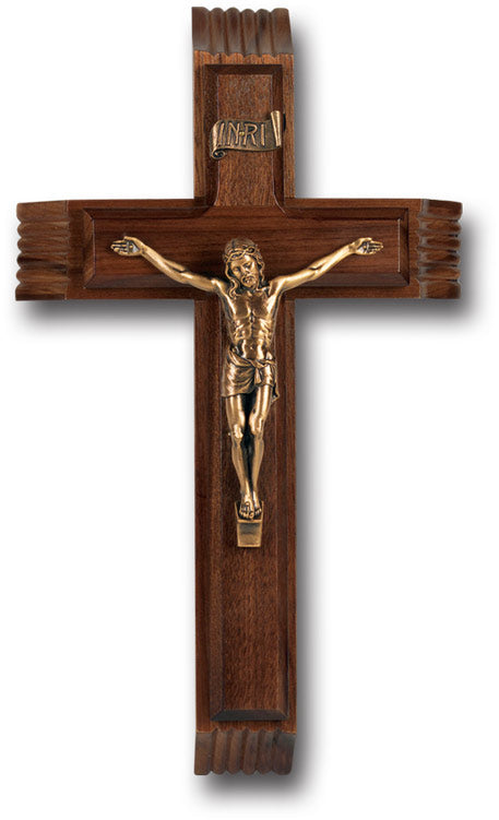 Large Catholic Walnut Wood Sick Call Crucifix, 12"