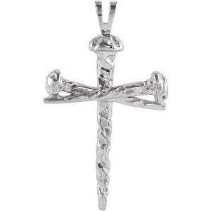 Extel Large 14K White Gold Mens Religious Nail Cross Pendant Charm Made in USA