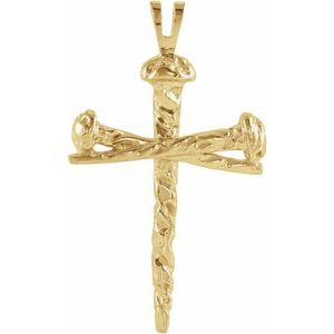 Extel Large 14K Yellow Gold Mens Religious Nail Cross Pendant Charm