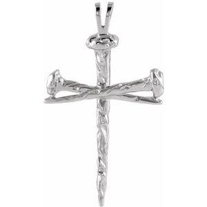 Extel Large 14K White Gold Mens Religious Nail Cross Pendant Charm Made in USA