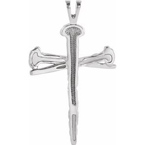 Extel Large Sterling Silver Mens Religious Nail Cross Pendant Charm