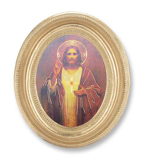 Sacred Heart of Jesus Picture Framed Print, Small, Oval Gold-Leaf Frame