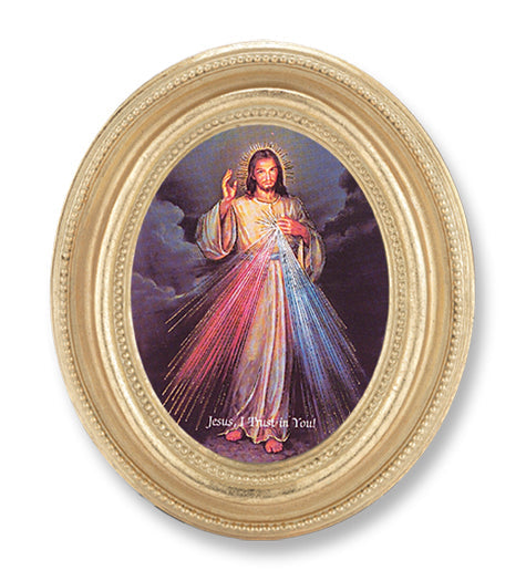 Divine Mercy Picture Framed Print Small Oval Gold-Leaf Frame