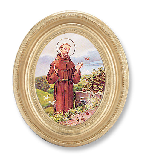 St. Francis Picture Framed Print Small, Oval Gold-Leaf Frame