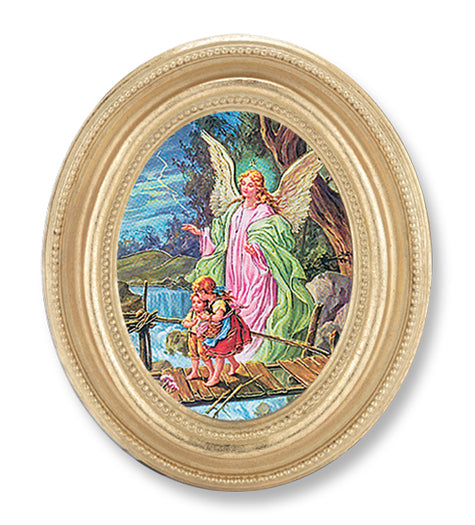 Guardian Angel Picture Framed Print Small, Oval Gold-Leaf Frame