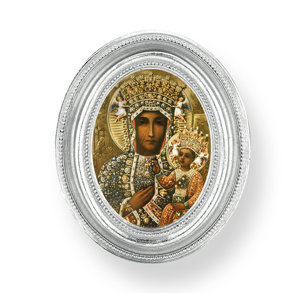 Our Lady of Czestochowa Picture Framed Print Small, Oval Silver-Leaf Frame