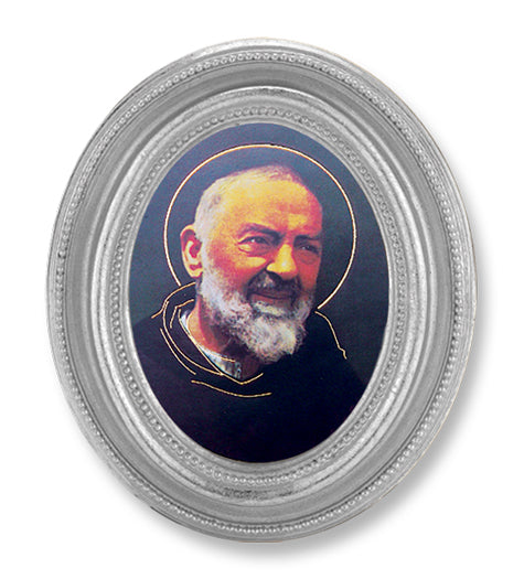 St. Padre Pio Picture Framed Print Small Oval Silver-Leaf Frame