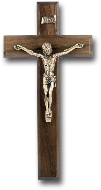 Large Catholic Walnut Wood Wall Crucifix, 10" , for Home, Office, Over Door