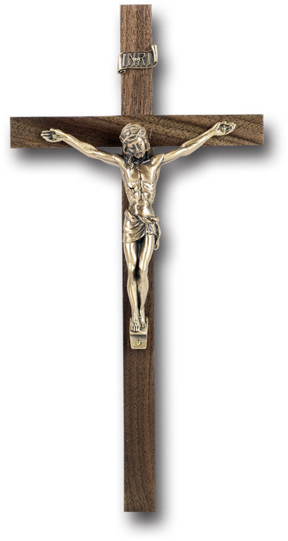 Large Catholic Walnut Wood Wall Crucifix, 10" , for Home, Office, Over Door