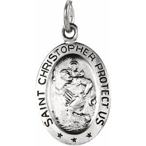 Extel Medium 14K White Gold Mens Womens Religious Catholic St. Christopher Patron Saint Medal Pendant Charm