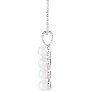 Extel Medium Sterling Silver Womens Religious Pearl Cross Pendant with 18 Inch Necklace