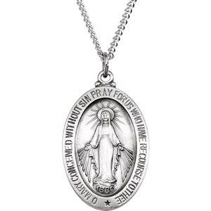 Extel Medium Sterling Silver Mens Womens Religious Catholic Miraculous Medal Pendant Charm with 18" Necklace