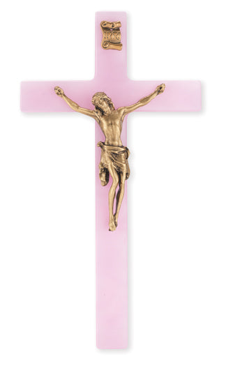 Medium Catholic Pink Pearlized Crucifix, 7", for Home, Office, Over Door