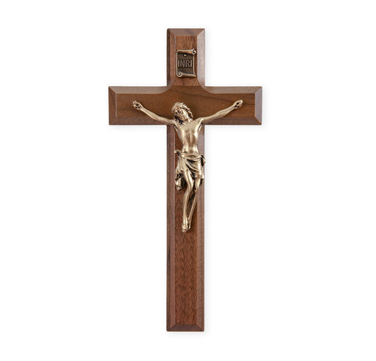 Medium Catholic Genuine Walnut Wall Crucifix, 7", for Home, Office, Over Door