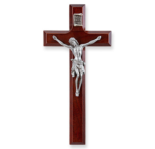 Medium Catholic Dark Cherry Wood Wall Crucifix, 7", for Home, Office, Over Door