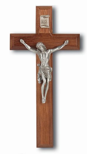 Medium Catholic Genuine Walnut Wall Crucifix, 7", for Home, Office, Over Door