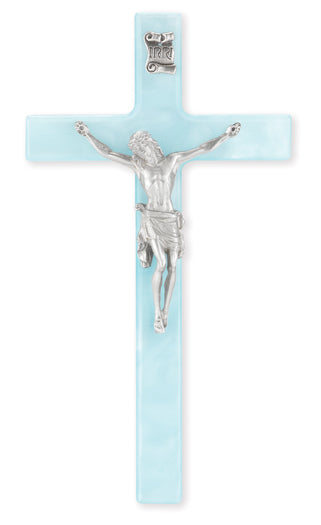 Medium Catholic Blue Pearlized Crucifix, 7", for Home, Office, Over Door