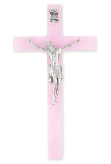 Medium Catholic Pink Pearlized Crucifix, 7", for Home, Office, Over Door