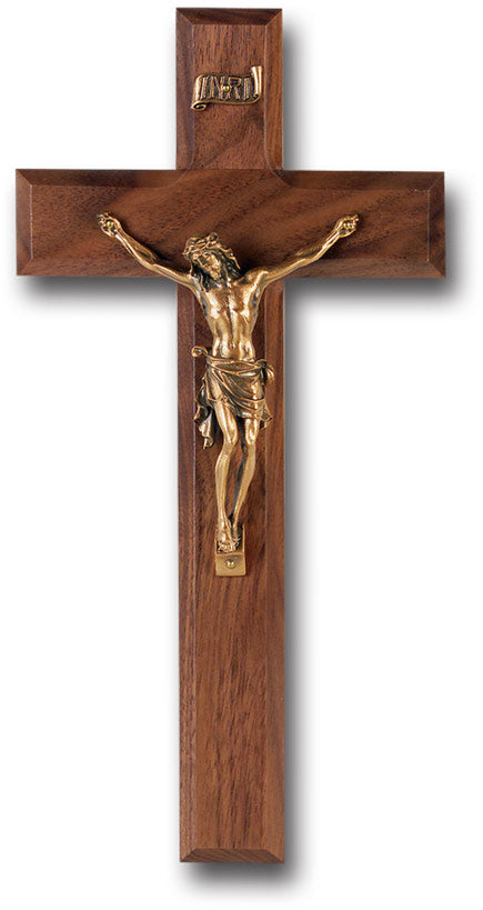 Large Catholic Genuine Walnut Wall Crucifix, 10", for Home, Office, Over Door