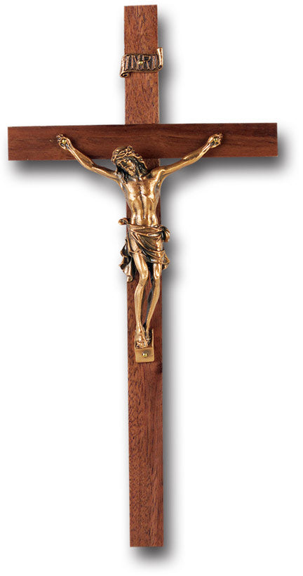 Large Catholic Walnut Wood Wall Crucifix, 10" , for Home, Office, Over Door