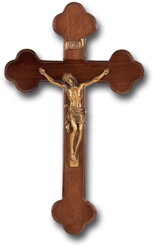 Large Catholic Walnut "Latin Style" Wall Crucifix, 10", for Home, Office, Over Door