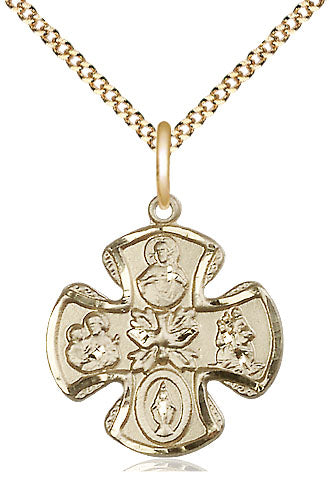 Extel Medium 14kt Gold Filled Traditional Catholic 5-Way Cross Cruciform Pendant with 18" chain