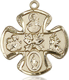 Extel Medium 14kt Gold Filled Traditional Catholic 5-Way Cross Cruciform Pendant with 18" chain