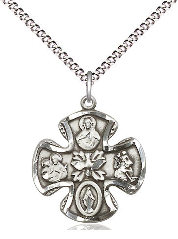 Extel Medium Pewter Traditional Catholic 5-Way Cross Cruciform Pendant with 18" chain