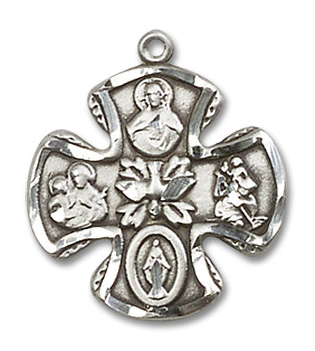 Extel Medium Sterling Silver Traditional Catholic 5-Way Cross Cruciform Medal