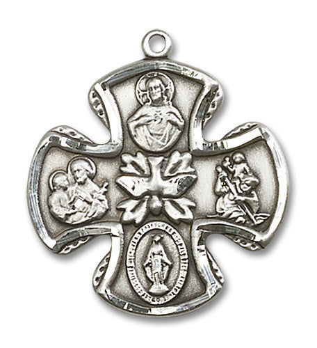 Extel Large Sterling Silver Traditional Catholic 5-Way Cross Cruciform Medal