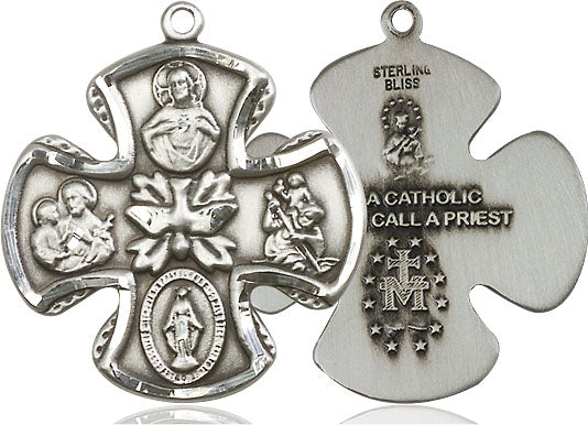 Extel Large Sterling Silver Traditional Catholic 5-Way Cross Cruciform Medal