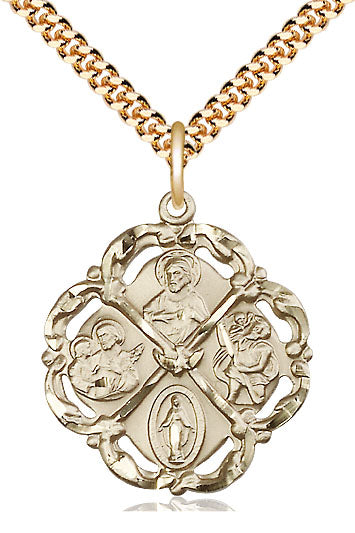 Extel Large 14kt Gold Filled Traditional Catholic 5-Way Cross Cruciform Pendant with 24" chain