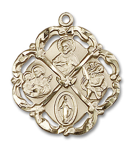 Extel Large 14kt Gold Filled Traditional Catholic 5-Way Cross Cruciform Medal