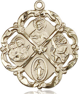 Extel Large 14kt Gold Filled Traditional Catholic 5-Way Cross Cruciform Pendant with 24" chain