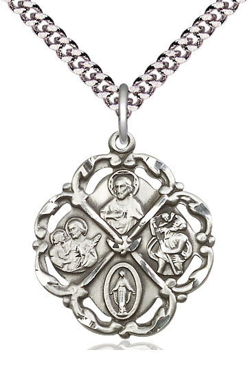 Extel Large Pewter Traditional Catholic 5-Way Cross Cruciform Pendant with 24" chain