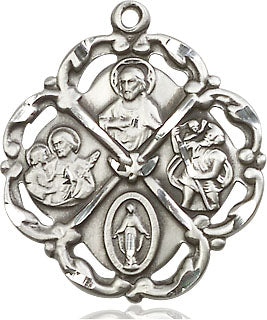 Extel Large Pewter Traditional Catholic 5-Way Cross Cruciform Pendant with 24" chain